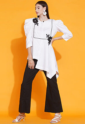 Embroidered Cotton Top Set in White