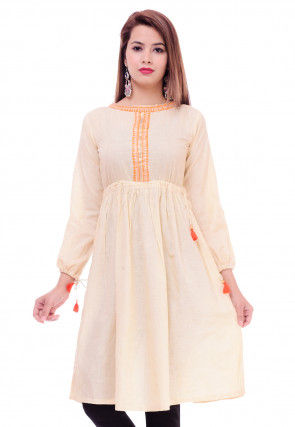 Embroidered Cotton Tunic in Light Beige