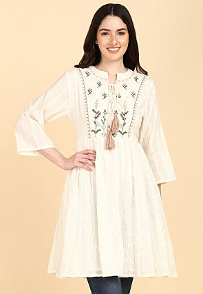 Embroidered Cotton Tunic in Off white