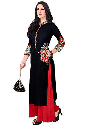 Embroidered Cotton Viscose Pakistani Suit in Black