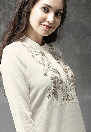 Embroidered Cotton Viscose Pakistani Suit in Off White