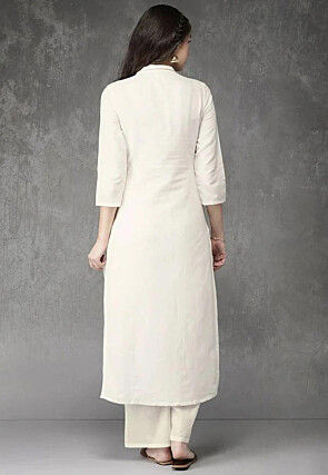 Embroidered Cotton Viscose Pakistani Suit in Off White