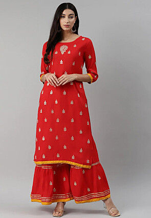 Embroidered Cotton Viscose Pakistani Suit in Red