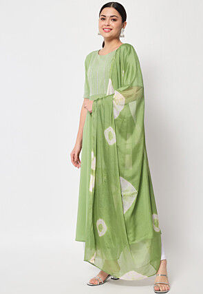 Embroidered Crepe Aline Suit in Light Green