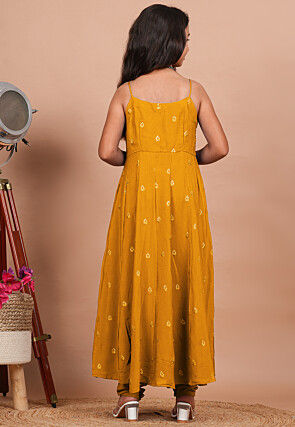 Embroidered Crepe Anarkali Suit in Mustard