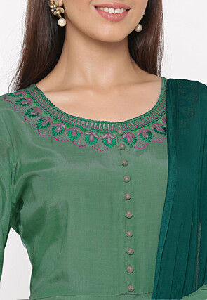 Embroidered Crepe Anarkali Suit in Sky Blue