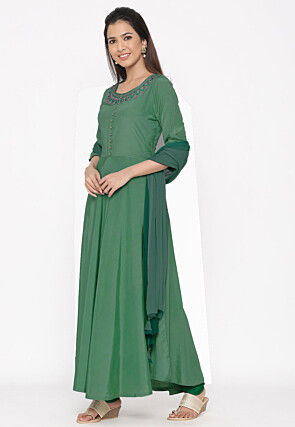 Embroidered Crepe Anarkali Suit in Sky Blue