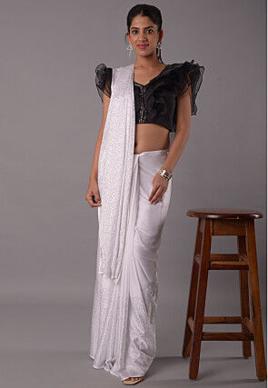 Embroidered Crepe and Organza Blouse in Black