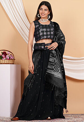 Embroidered Crepe Lehenga in Black