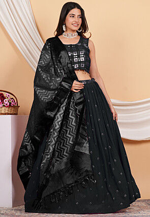 Embroidered Crepe Lehenga in Black