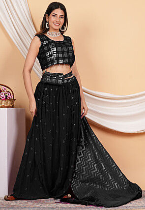 Embroidered Crepe Lehenga in Black