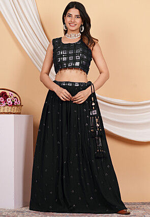 Embroidered Crepe Lehenga in Black