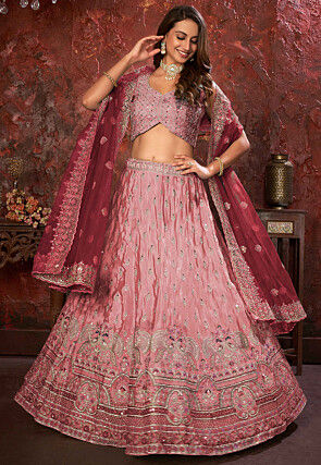 Embroidered Crepe Lehenga in Light Pink