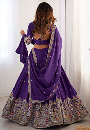 Embroidered Crepe Lehenga in Purple