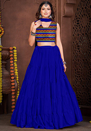 Embroidered Crepe Lehenga in Royal Blue
