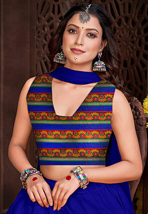 Embroidered Crepe Lehenga in Royal Blue
