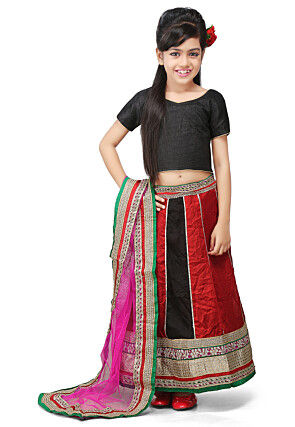 Embroidered Crepe Lehenga Sets in Red and Black