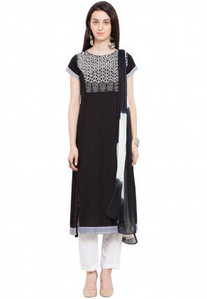 Embroidered Crepe Pakistani Suit in Black