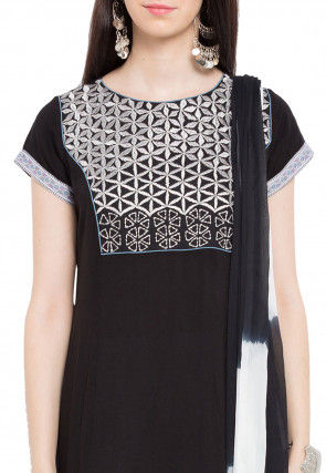 Embroidered Crepe Pakistani Suit in Black