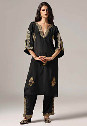 Embroidered Crepe Pakistani Suit in Black