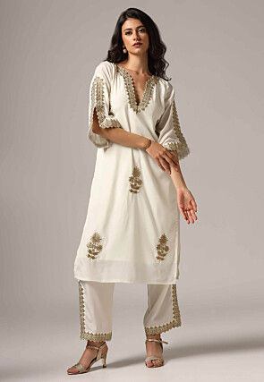 Embroidered Crepe Pakistani Suit in Cream