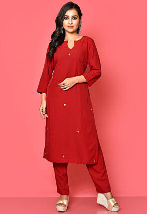 Buy Red Cotton Chanderi Kurta And Pant Set For Women by Vaayu Online at Aza  Fashions.