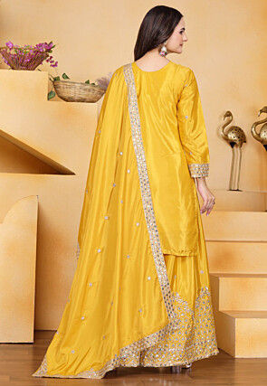 Embroidered Crepe Pakistani Suit in Yellow