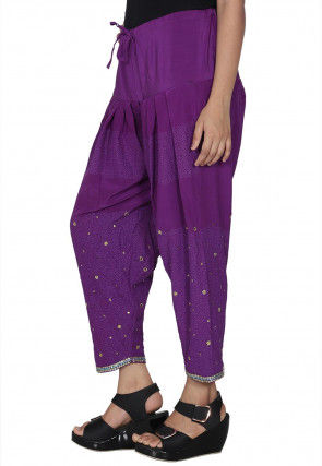 Embroidered Crepe Salwar in Purple