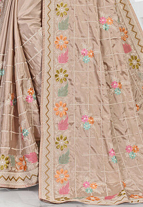 Embroidered Crepe Saree in Beige