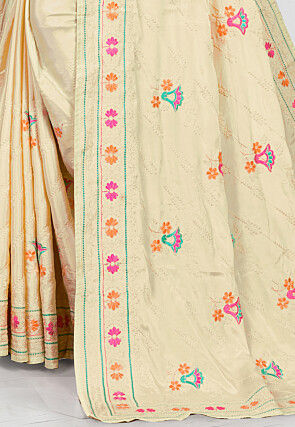 Embroidered Crepe Saree in Cream