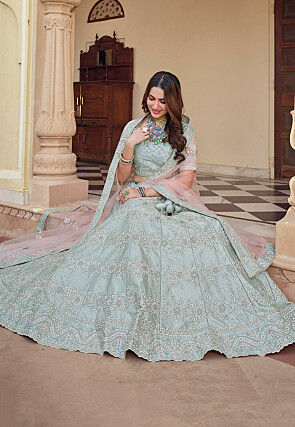 Embroidered Crepe Scalloped Lehenga in Blue