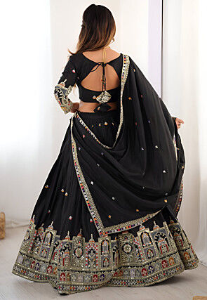 Embroidered Crepe Silk Lehenga in Black