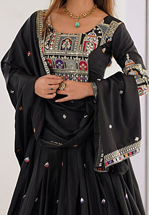 Embroidered Crepe Silk Lehenga in Black