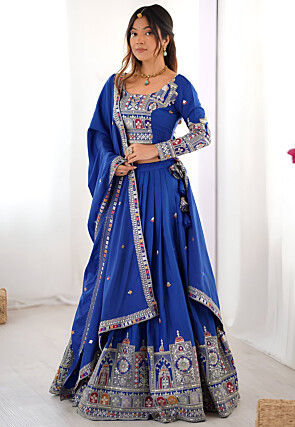 Embroidered Crepe Silk Lehenga in Royal Blue