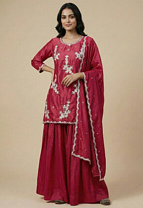 Embroidered Crepe Silk Lehenga in Fuchsia