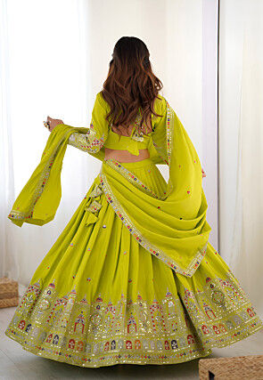 Embroidered Crepe Silk Lehenga in Green