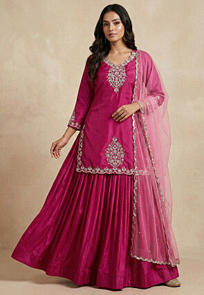 Embroidered Crepe Silk Lehenga in Magenta