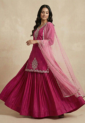 Embroidered Crepe Silk Lehenga in Magenta