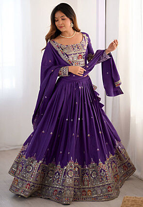 Embroidered Crepe Silk Lehenga in Purple