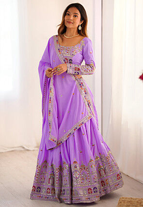 Embroidered Crepe Silk Lehenga in Purple