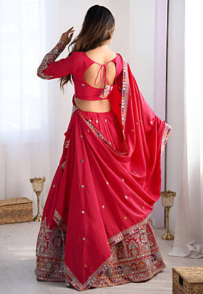 Embroidered Crepe Silk Lehenga in Red