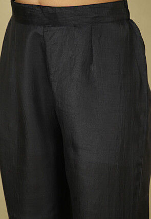 Embroidered Crepe Silk Pakistani Suit in Charcoal Black