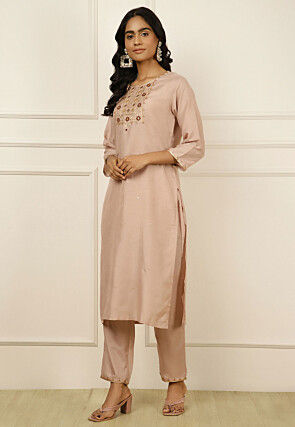 Embroidered Crepe Silk Pakistani Suit in Peach