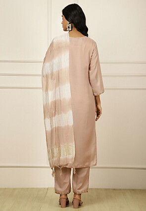Embroidered Crepe Silk Pakistani Suit in Peach