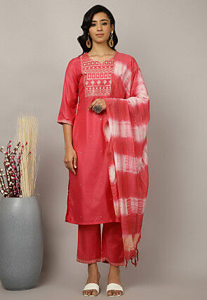 Embroidered Crepe Silk Pakistani Suit in Pink