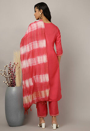 Embroidered Crepe Silk Pakistani Suit in Pink