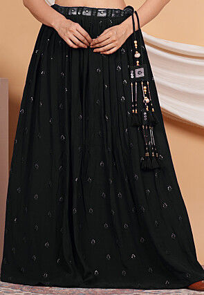 Embroidered Crepe Skirt in Black