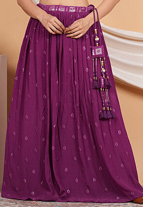 Embroidered Crepe Skirt in Purple