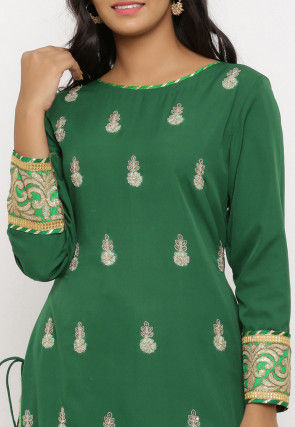 Embroidered Crepe Straight Suit in Green