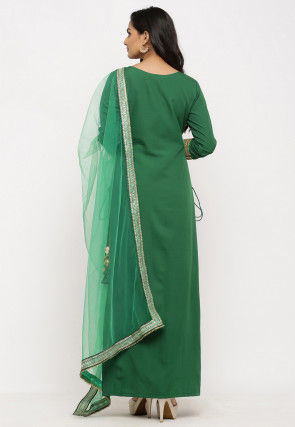Embroidered Crepe Straight Suit in Green